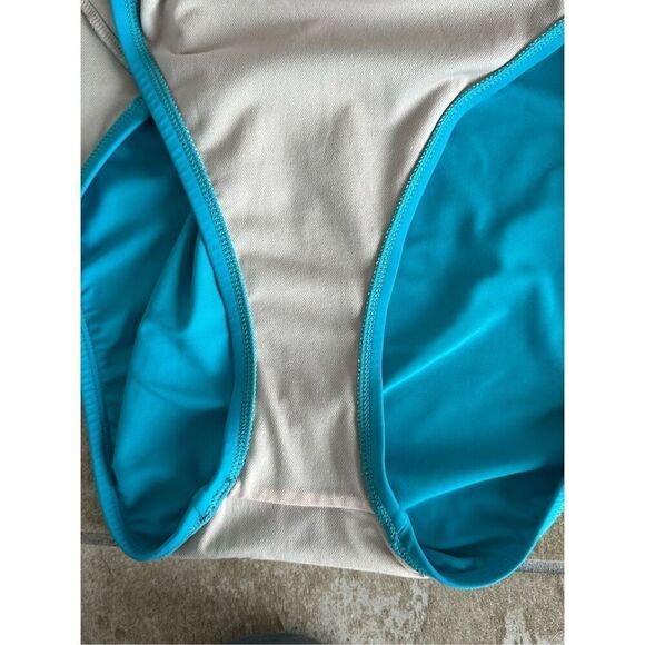 KONA SOL Blue Medium Coverage Wide Shoulder V-Neck One Piece Swimsuit Size L - Picture 4 of 7
